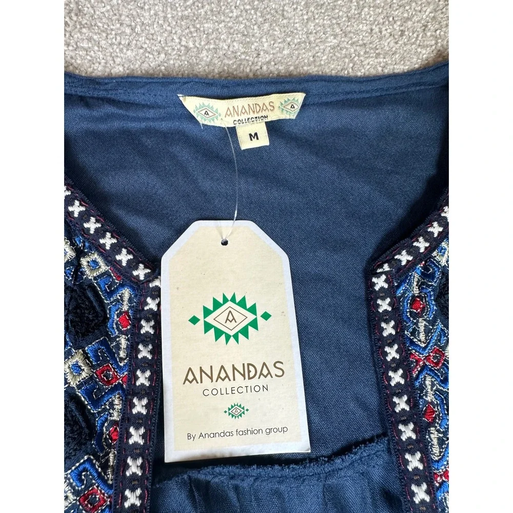 Anandas Collection‎ Embroidered Blouse Coin Accents Bohemian Top Size M